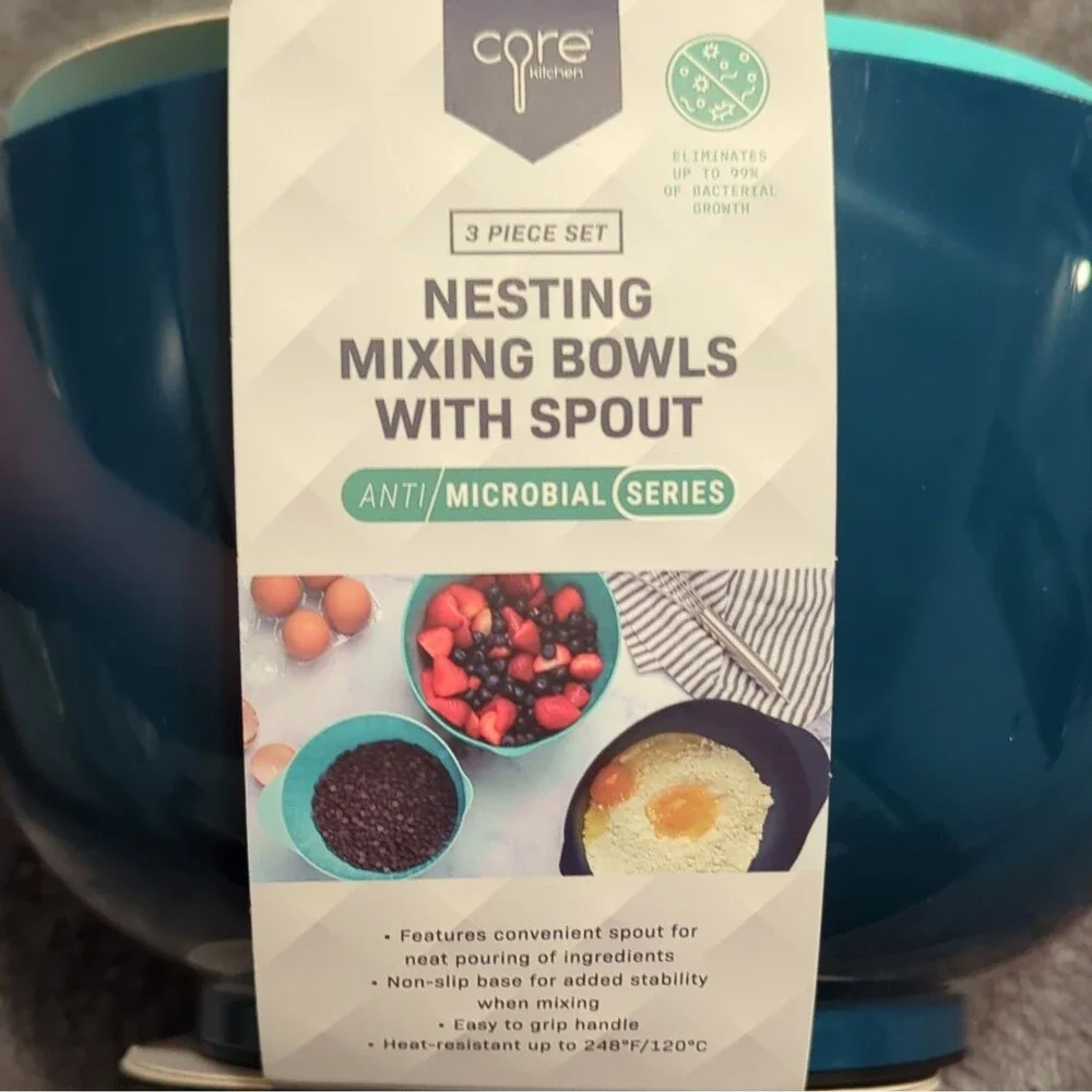 Core Kitchen Anti Microbial Nesting Mixing Bowls w/ Spout 3pc 1.7-3.5qt
